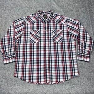 High Noon Shirt Men 2XL XXL Red Black Plaid Pearl Snap Long Sleeve Western Ranch